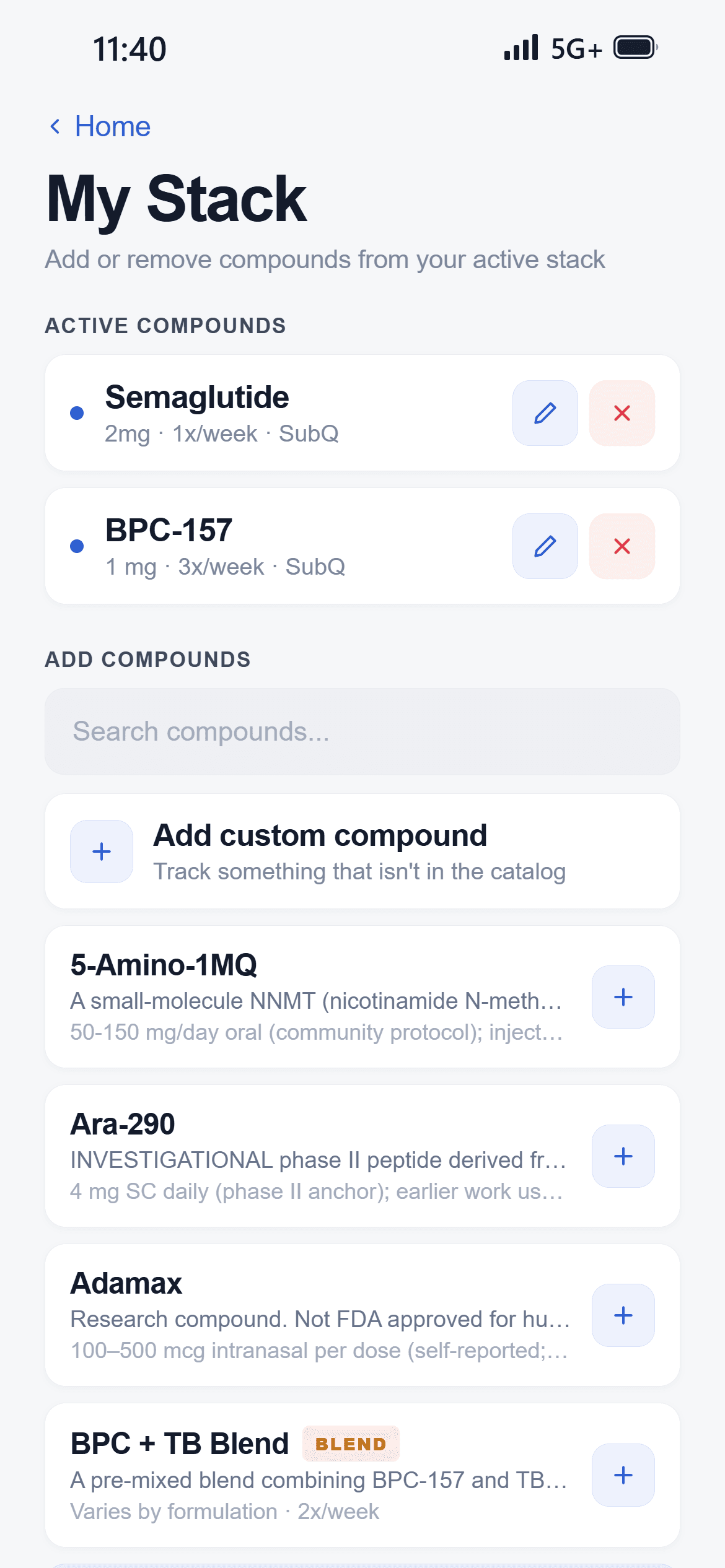 The My Stack screen